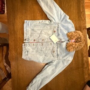 Women's Light Blue Denim Jacket with Faux Fur Collar